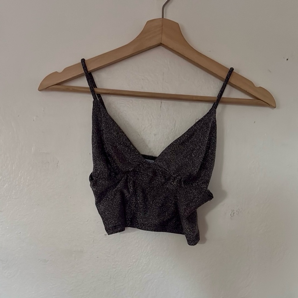 Urban Outfitters Metallic Crop Top in Silver Black Sz S